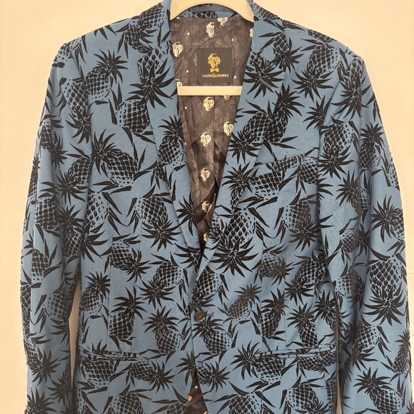 Noose & Monkey Blue + Black Printed Wool Blazer | Men’s 38R - Picture 1 of 5